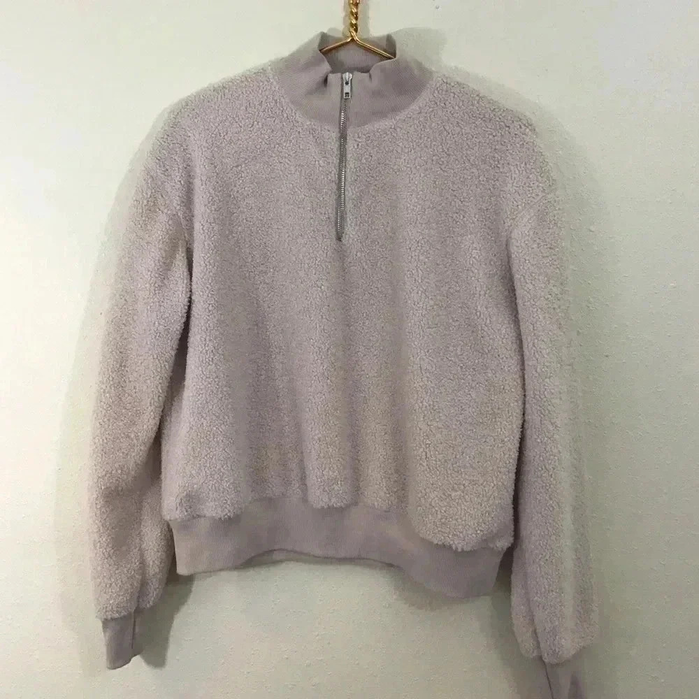 Topshop Quarter Zip Teddy Bomber Jacket Cream Sz 6